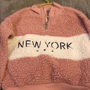 New York fluffy pink jacket